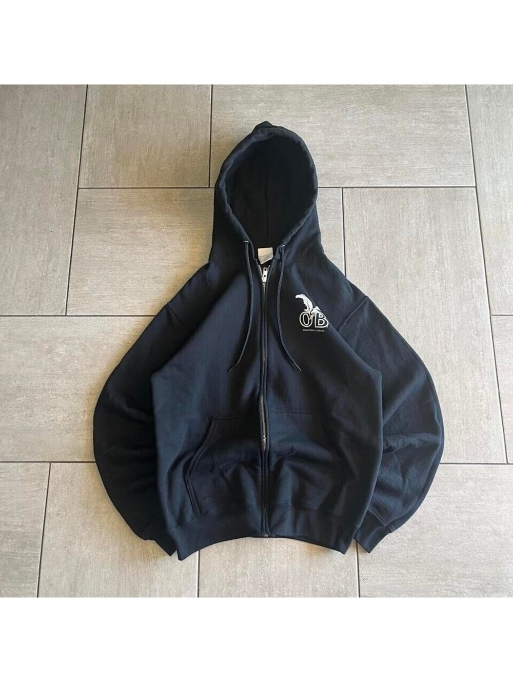 Port & Company Ocean Beach California Zip Up Hoodie Black Small Seagull Graphic